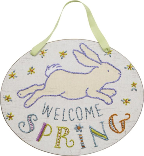 12" Welcome Spring Sign Easter Bunny - Gifts Happen Here