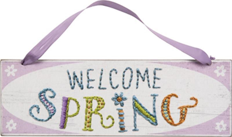 12" Welcome Spring Purple Hanging Sign - Gifts Happen Here