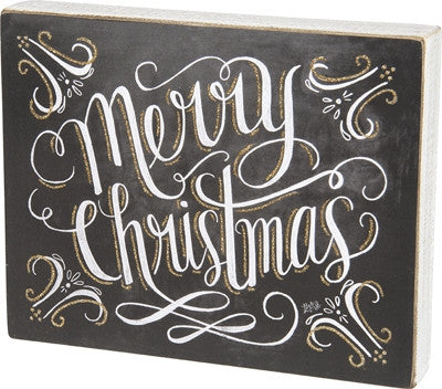10" Box Sign Primitives by Kathy Merry Christmas Chalk Sign Gold - Gifts Happen Here